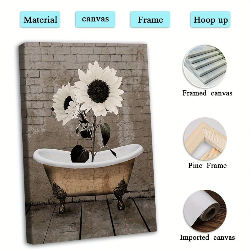 Sunflowers Wrapped Canvas Wall Art In Wooden Frame For Home