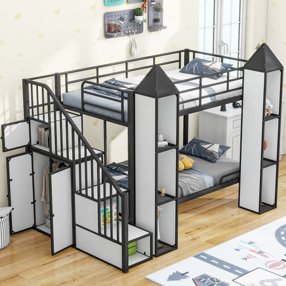 Ridfy Princess Castle Bunk Bed With Wardrobe And Storage Staircase