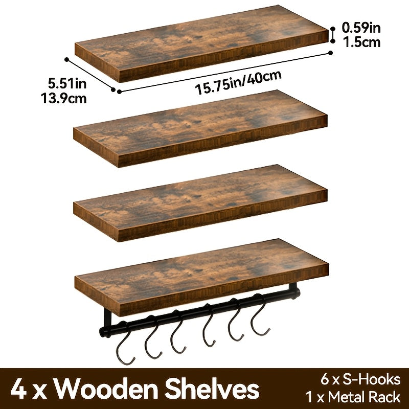 LDQ Rustic Floating Shelves With Hidden Brackets For Wall Decor