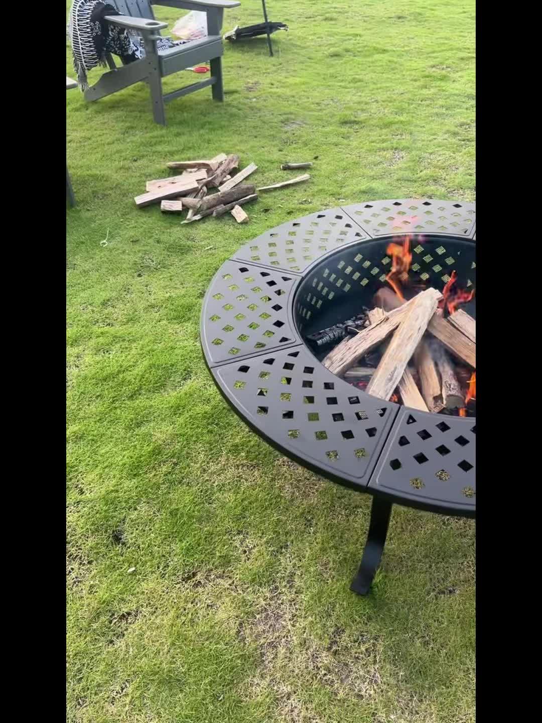 Fire Pit With Grill And Lid For Outdoor Wood Burning