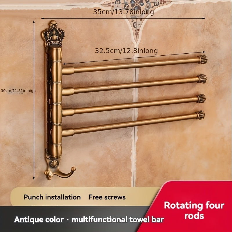 Aluminum Four Bar Towel Rack Rotatable Foldable No Drill Installation