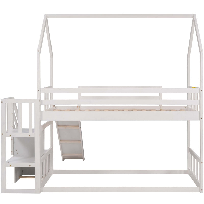 White Space-Saving Design of a Twin Over Twin Bunk Bed Featuring a Convertible Slide And a Staircase with Storage