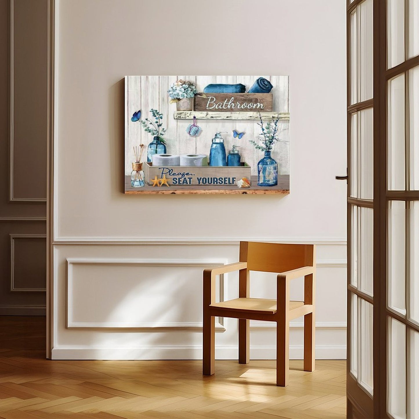 Rustic Wood Frame Canvas Art Please Seat Yourself Humorous Print