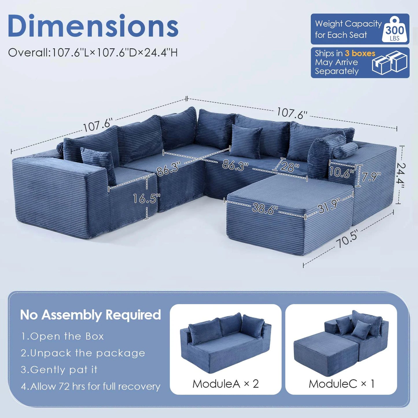 Redlife Boneless Modular Sectional Sofa With Ottoman