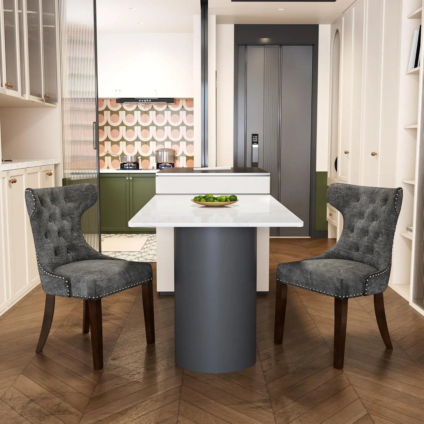 Upholstered Modern Dining Chairs Set of 2, High-end Button-Tufted Leather Dining Room Chairs with Nailhead Trim,, Customized