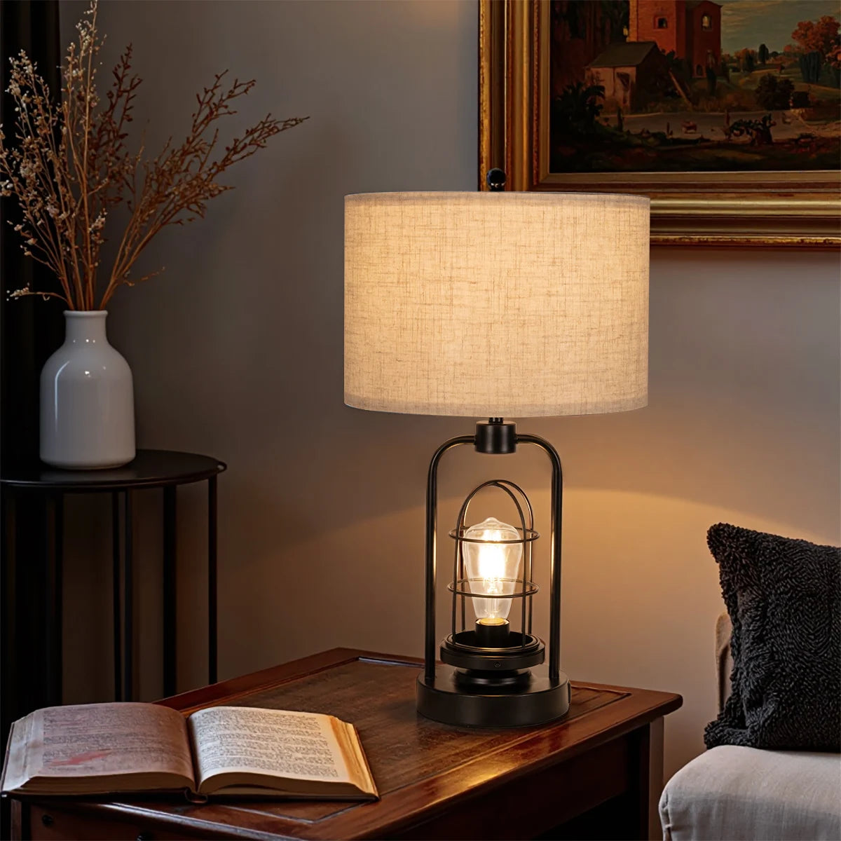 Industrial Retro Desk Lamp 3 Color Adjustable Dual USB Ports