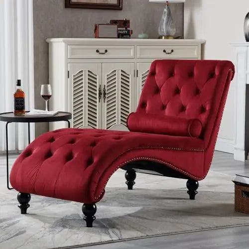 Velvet Chaise Lounge Upholstered Chair With Pillow For Living Room