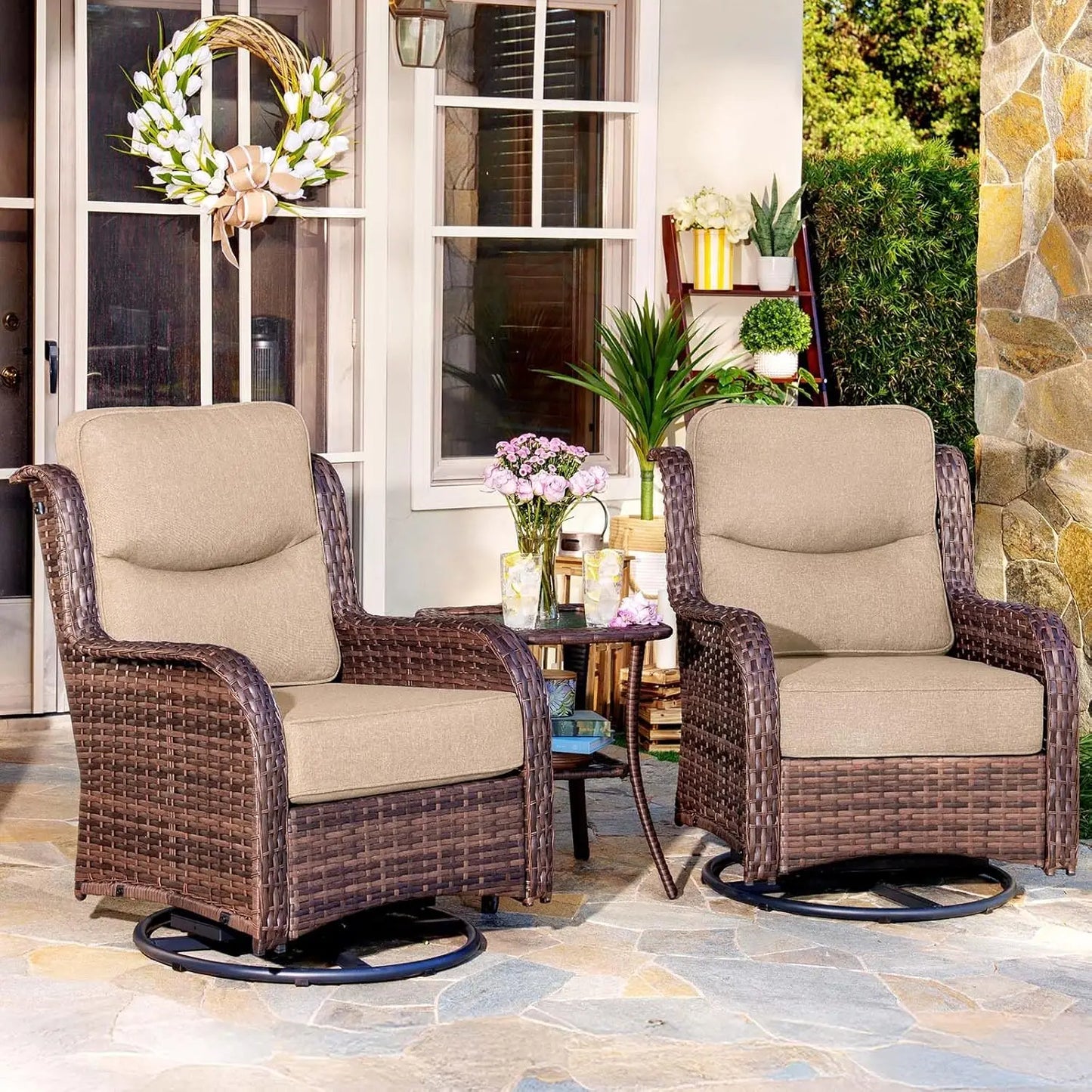 Luxury 3Piece Outdoor Wicker Patio Set with High Back Chairs