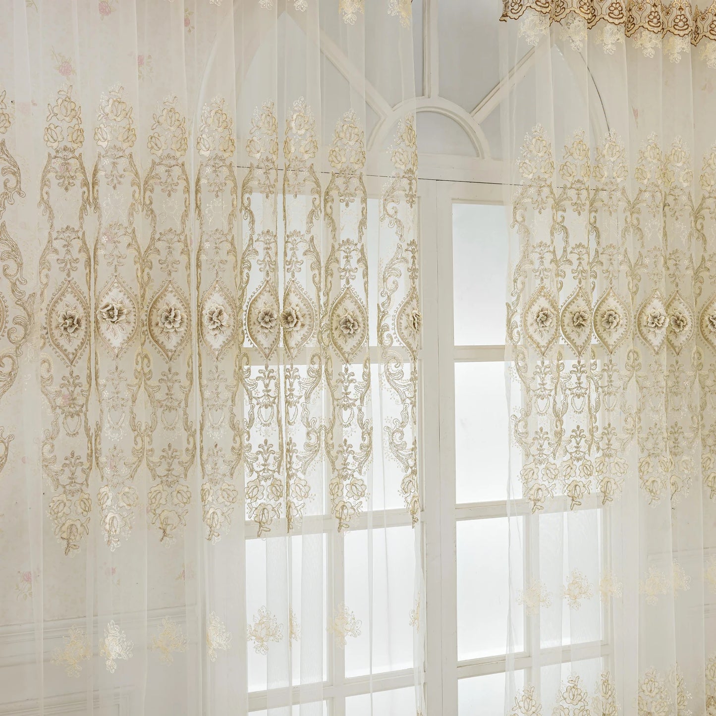 Embroidered Window Curtain With Luxurious 3D Embroidery Bedroom Living Room