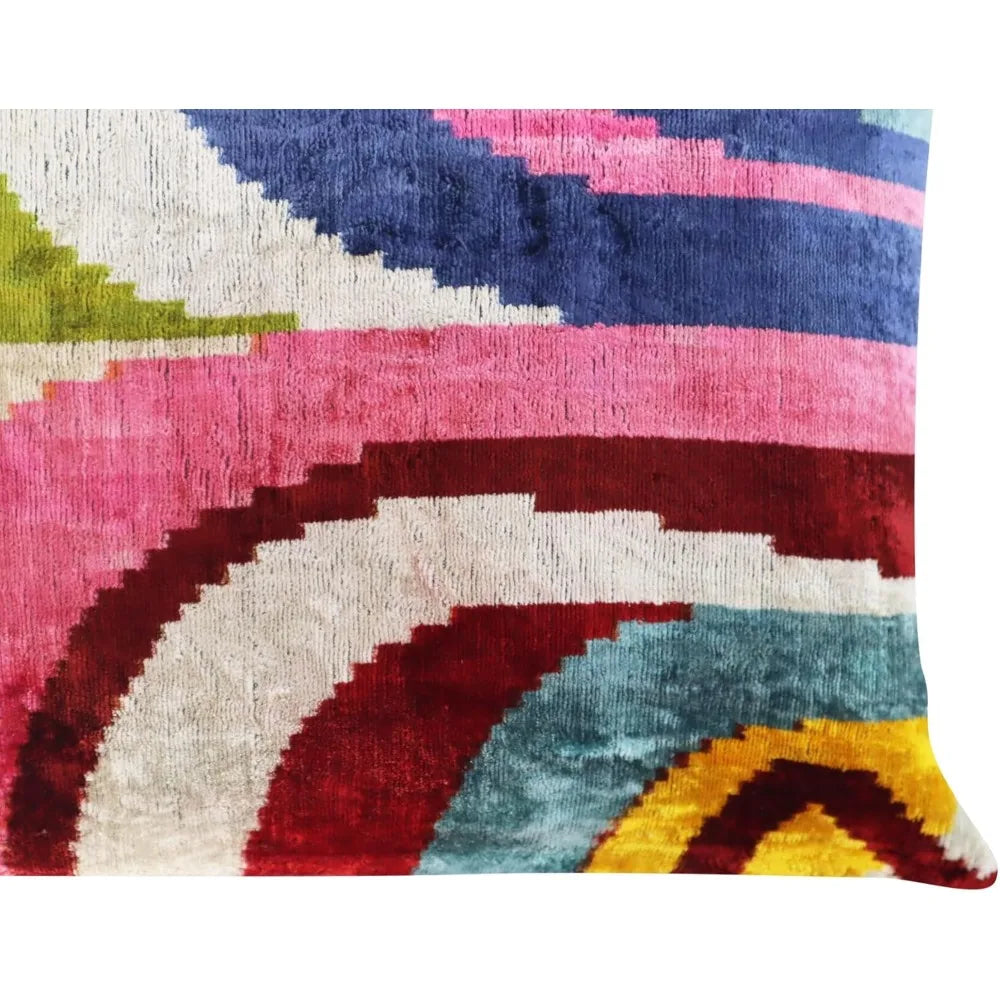 Colorful Silk Velvet Throw Pillow - 16x24 Inches, Naturally Dyed, Decorative Cushion with Down Feather Fill