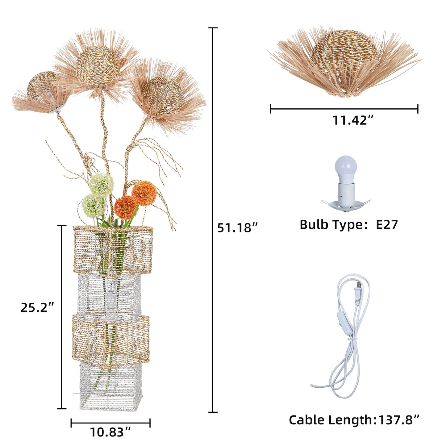 Rattan Floor Lamp Dimmable Standing LED Light For Living Room