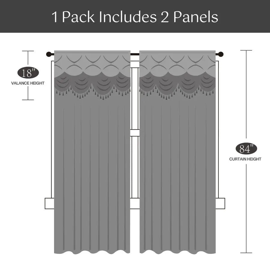 Embroidered Sheer Curtain 2 Panels Set Luxury Window Curtain Attached Valance with Satin Backing and 2 Tie Backs for Living Room