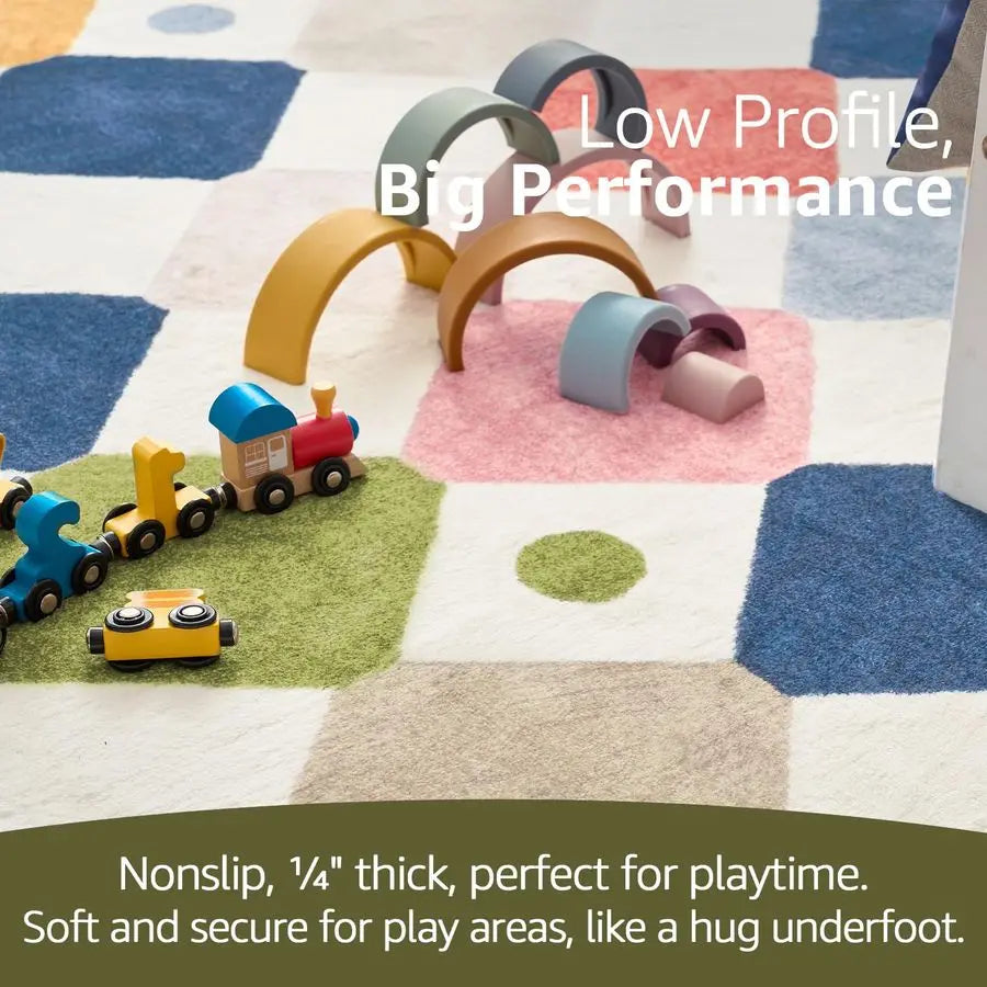 Kids Washable Indoor Rug Diamond Pattern Non Slip Classroom