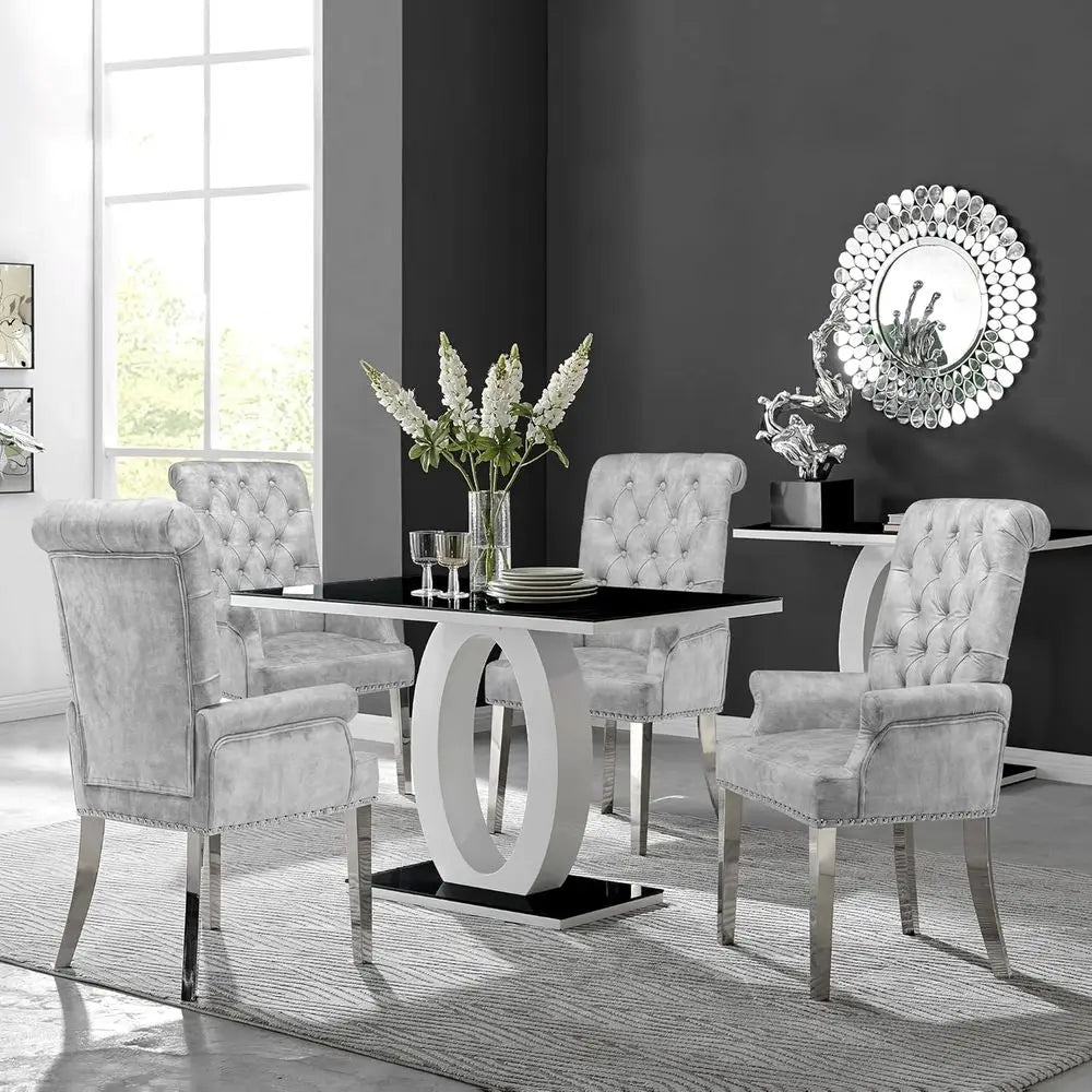 Elegant Velvet Upholstered Dining Chairs Set of 2 with Armrests