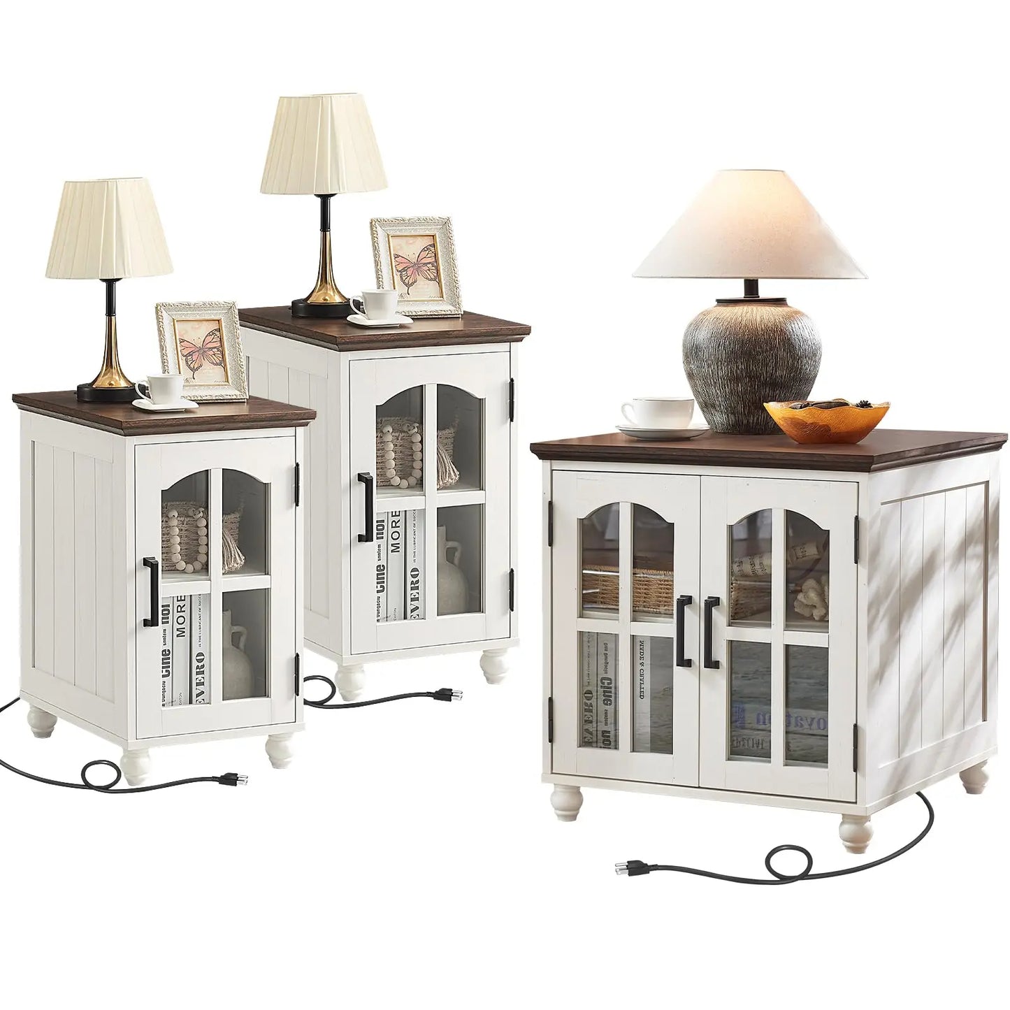 Farmhouse End Table Set of 3 , 18'' Narrow Side Table and 24" Large Sofa Side Table, Wood Night Stand Bedside Table