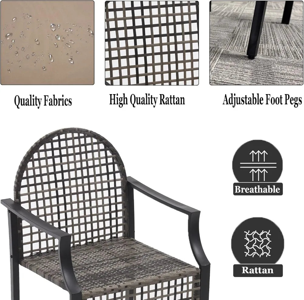 Outdoor Patio Bar Set with Cushions, Wicker Counter Height Stools and High Table, Khaki