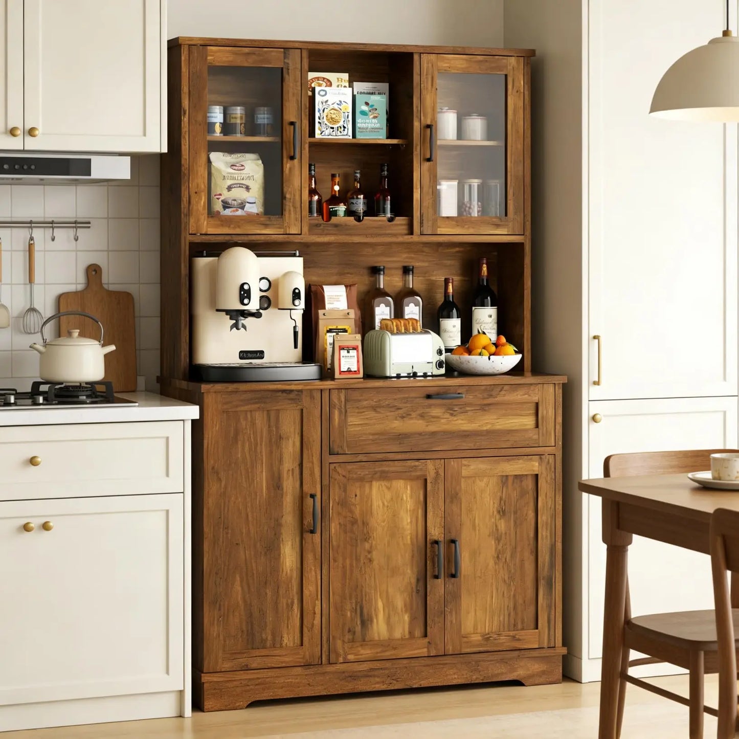 Vongrasig Tall Kitchen Pantry Cabinet Microwave Stand Storage Hutch Dining Living Room White