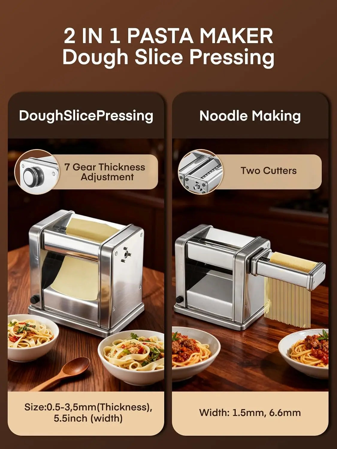 Electric Pasta Maker Machine Adjustable Thick Noodle Maker for Spaghetti Fettuccine Lasagna Kitchen Appliance