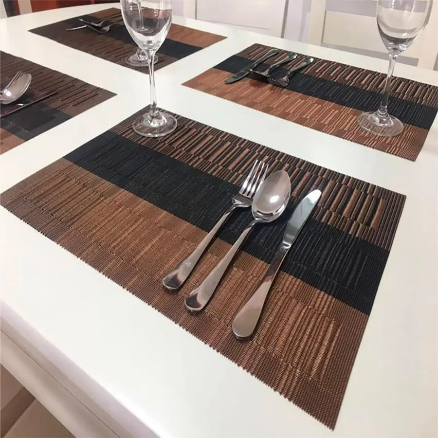 Vinyl Placemats Set of 12 Washable Durable Kitchen Table Mats Easy to Clean Plastic Placemats for Dining Table Brown