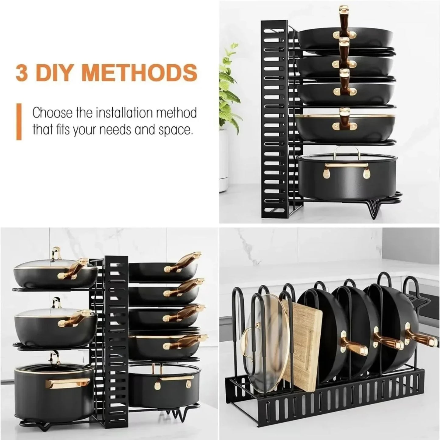Adjustable 8-Tier Pot Pan Organizer Rack for Kitchen Cabinet Storage 3 DIY Methods to Arrange Your Pots And Pans Efficiently