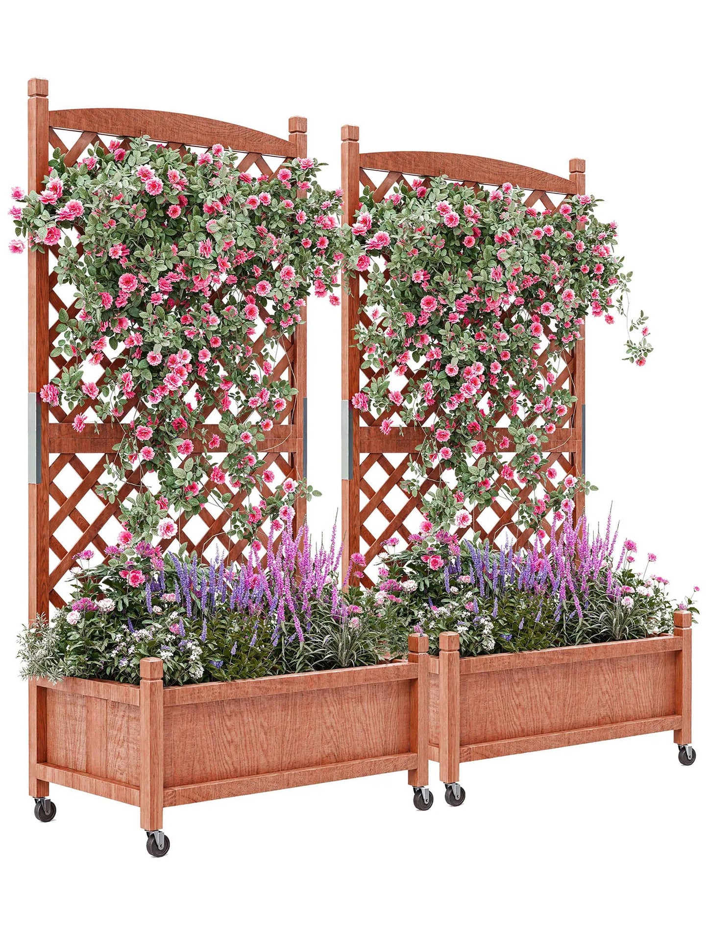 Twister.CK Wood Planter Box With Trellis On Wheels For Plants