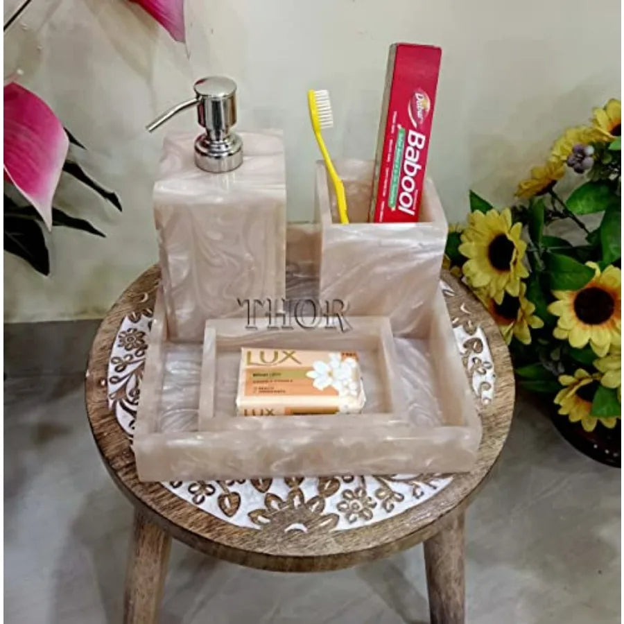 Stylish Luxury Bathroom Sets Stone Bathroom Accessories Decor Soap Dispenser Tooth Brush Holder and Soap Dish and Towel Tray Se