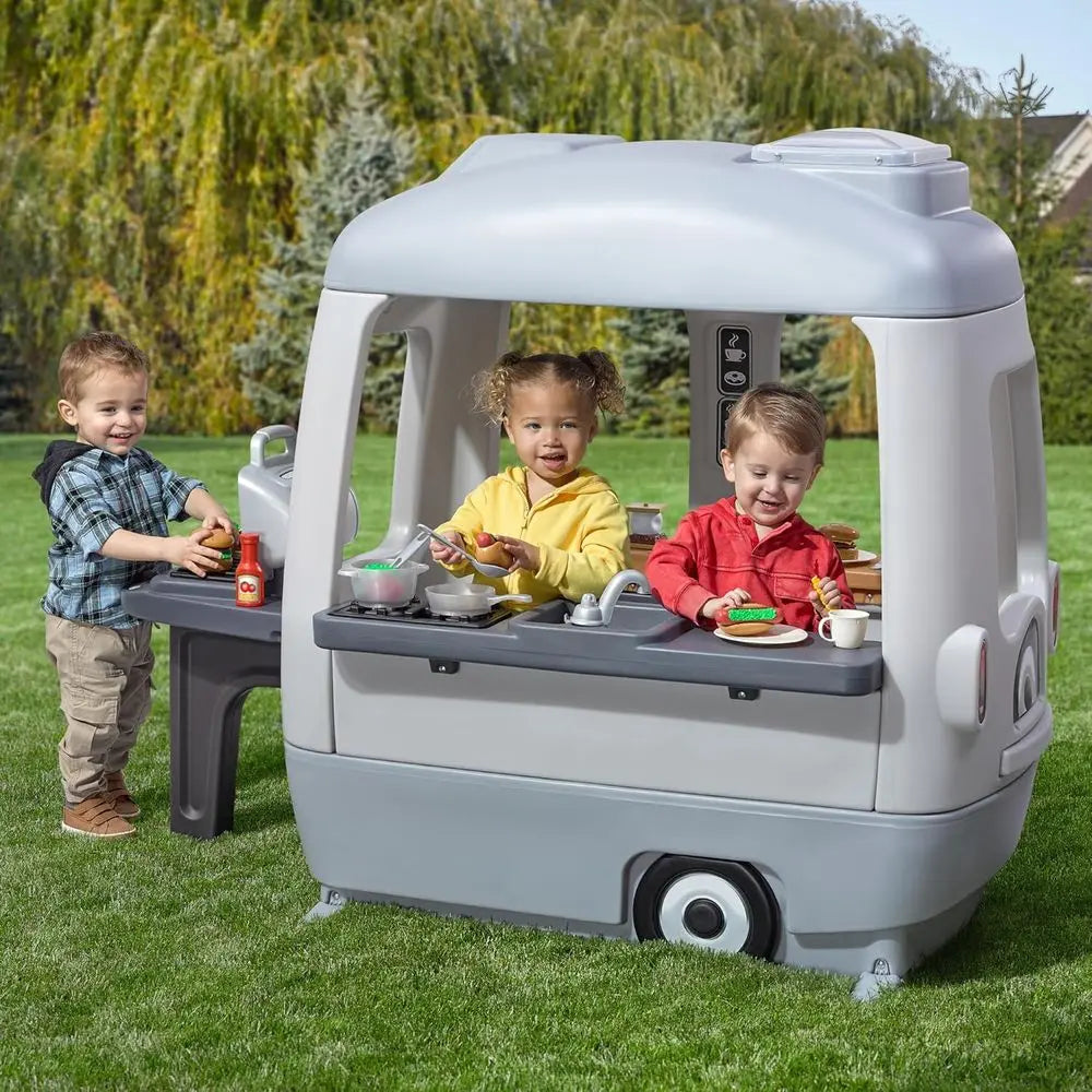 Step 2 Adventure Camper Playhouse: Outdoor/Indoor Kids Playset with Kitchen, Doorbell, 52 Accessories, Durable for Ages 2+