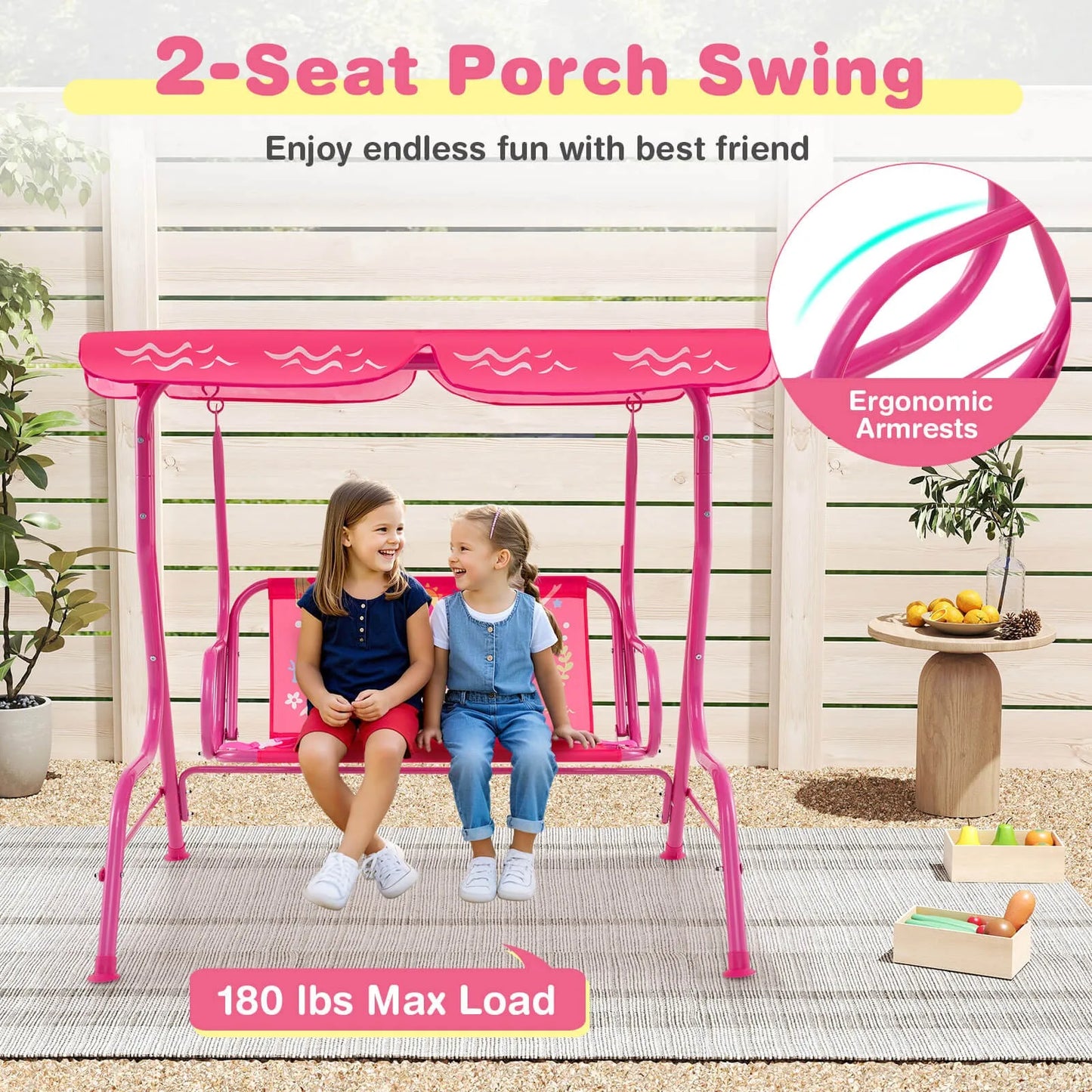 Toddler Porch Swing Chair With Adjustable Canopy And Safety Belts