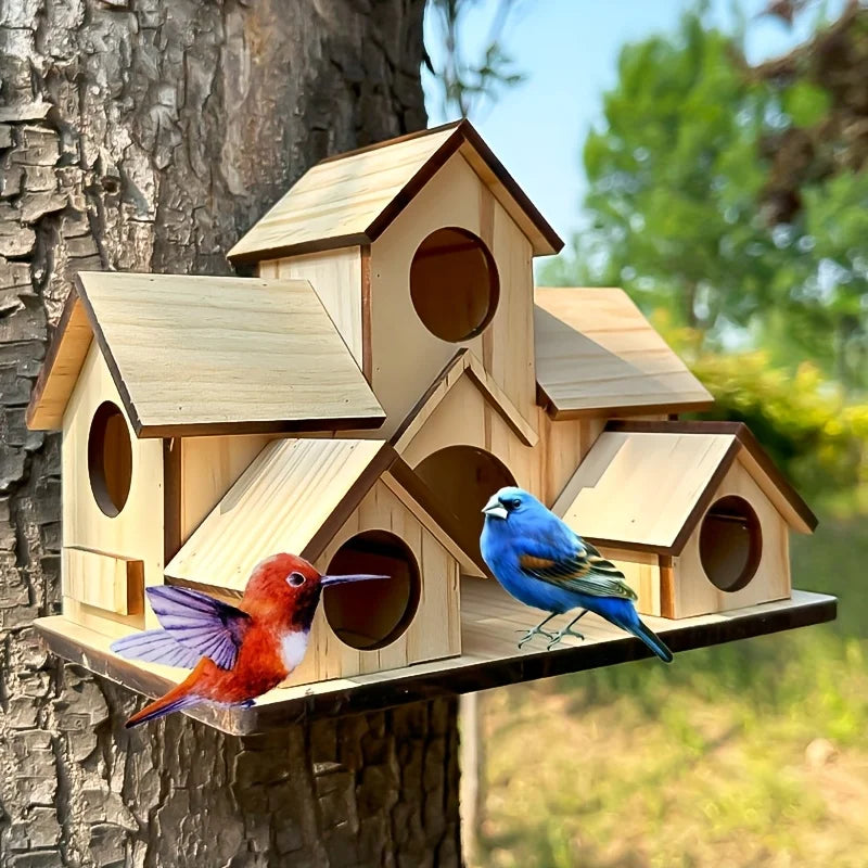 Outdoor Rural Wooden Birdhouse - Villa-Style Multi-Layer Hanging Bird Feeder - Paintable with Multiple Compartments - Garden Decoration to Attract Birds - a Gift for Bird Enthusiasts - Suitable for Use All Year Round