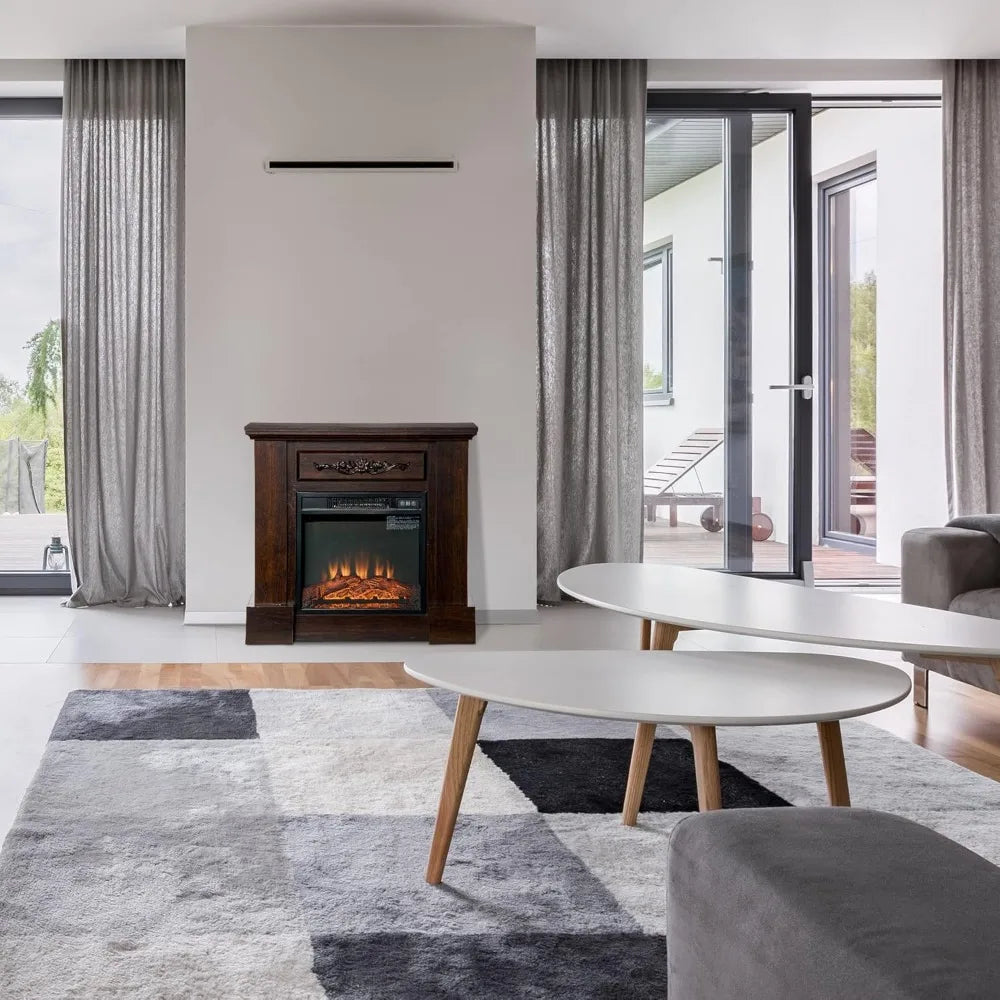 Electric Fireplace With Mantel LED Log Flame 1400W Remote