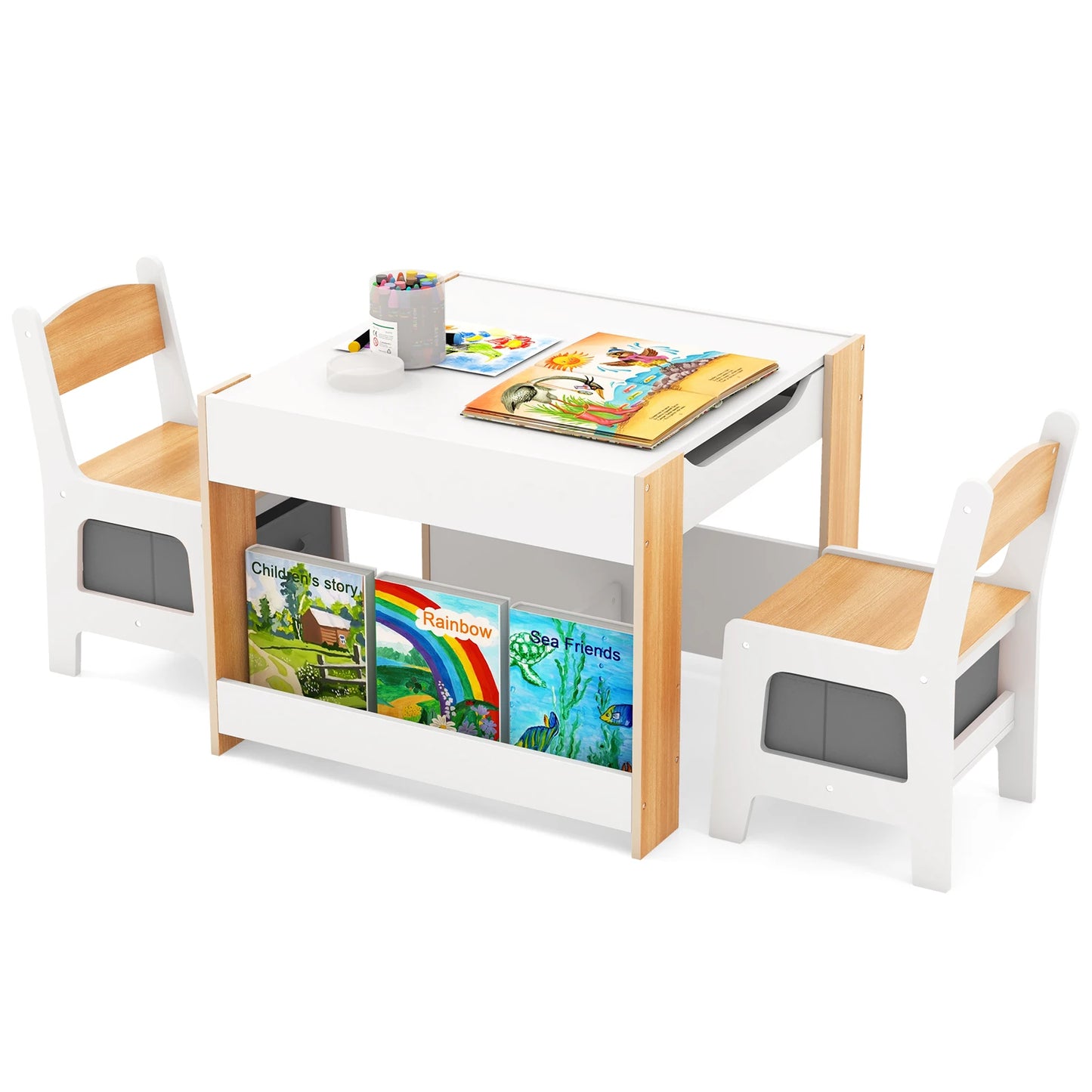 HOMASIS 4-In-1 Kids Table And Chair Set With Side Bookshelves