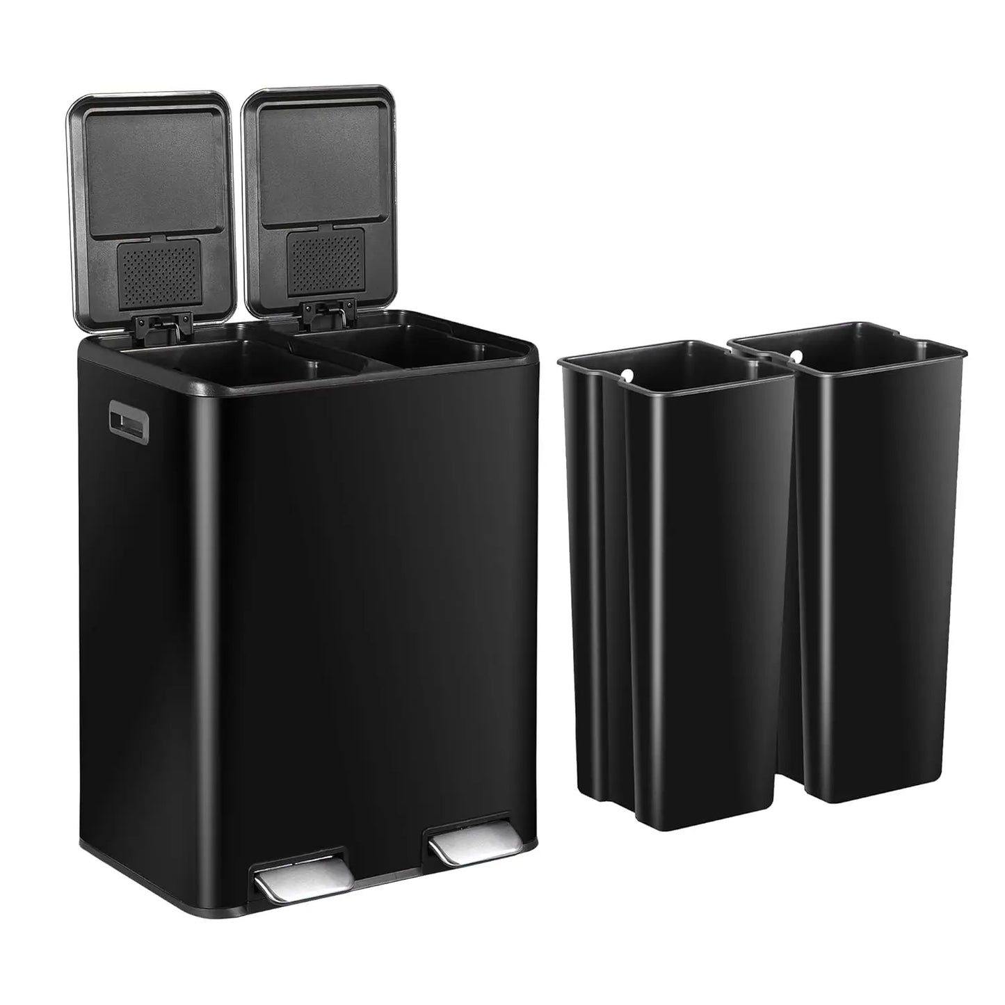 Stainless Steel Dual Trash Can With Foot Pedal For Kitchen