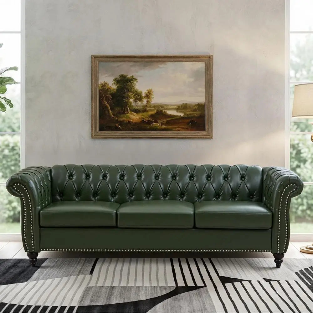 Chesterfield PU Leather Sofa With Tufted Back And Classic Style