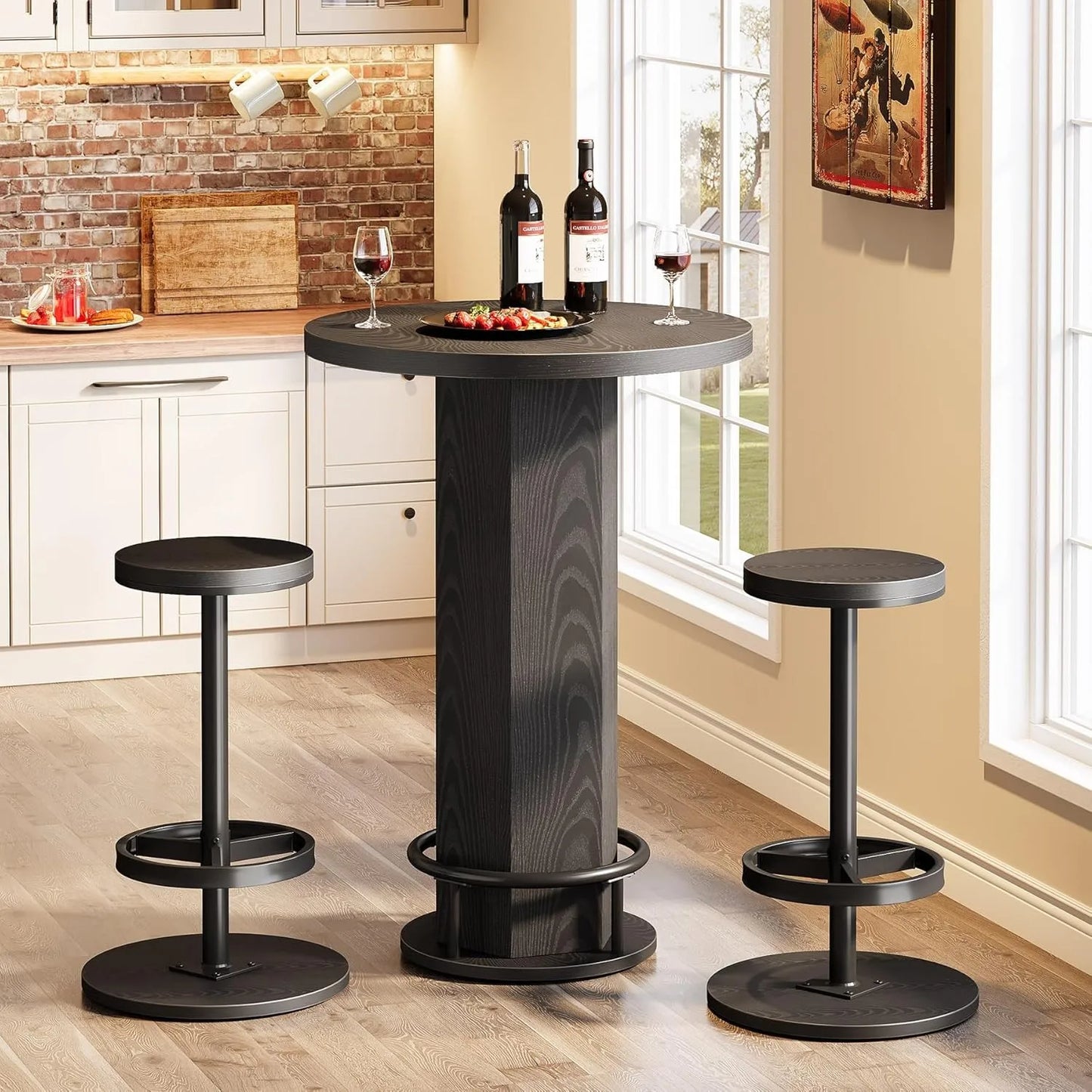Round Bar Table With Chairs Industrial Bistro Set 2 Barstools