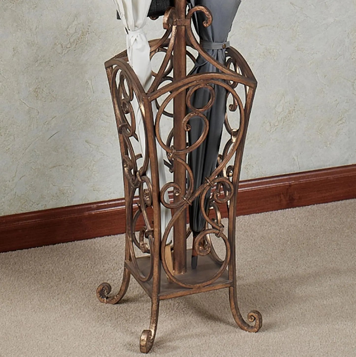 Antique Gold Metal Coat & Hat Rack Stand with Scroll Design for Entryway Hallway 72"H, Custom