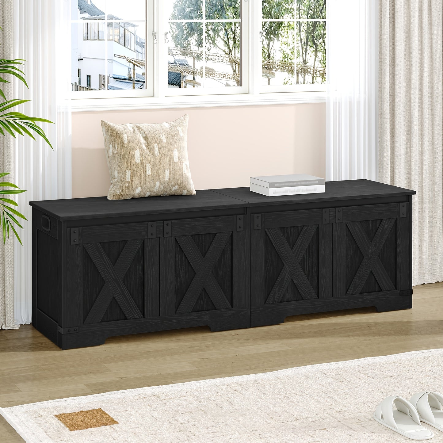 HZUANERI Farmhouse Wooden Storage Chest Lift Top Organizer With 2 Hinges