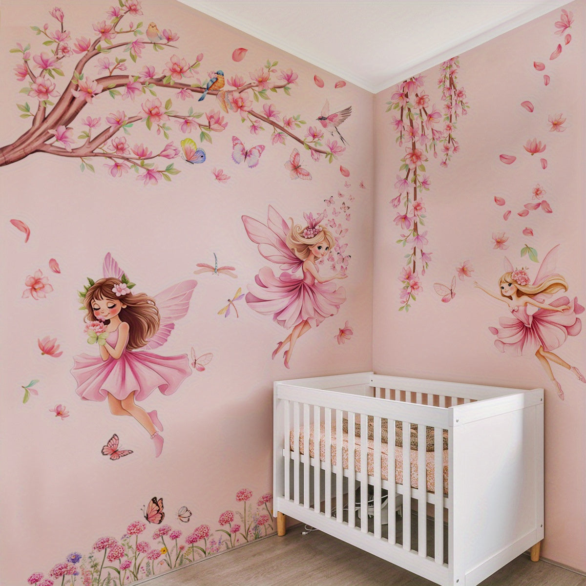 M15027 Elf Girl Wall Sticker Self Adhesive Birds And Butterflies