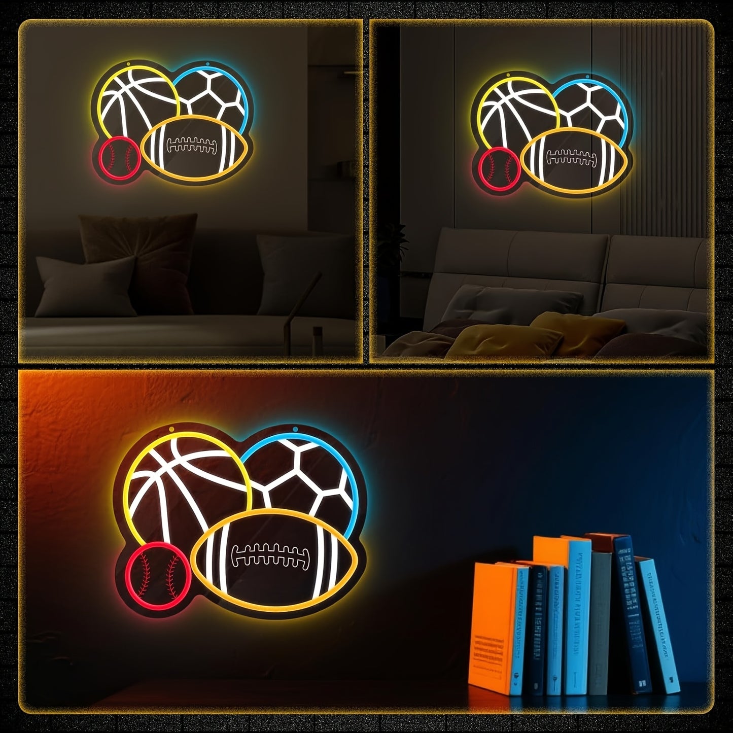 Flybaby Neon Four Sports Balls Wall Sign LED USB Powered