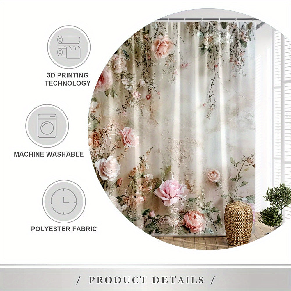 Elegant Floral Shower Curtain With Roses for Bathroom Decor