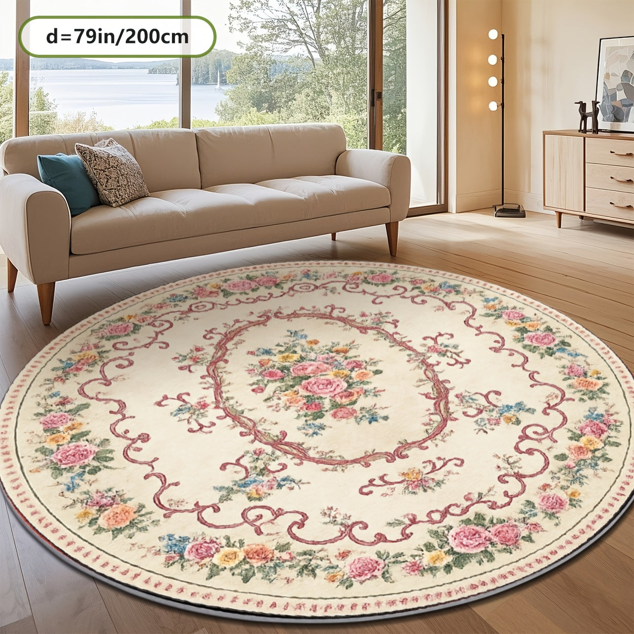 ZULIDA 2D Round Floral Carpet Polyester Machine Washable