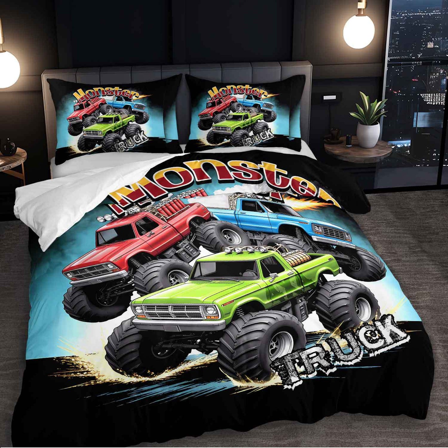 Monster Truck Bedding Set Duvet Cover And Pillowcases All Seasons