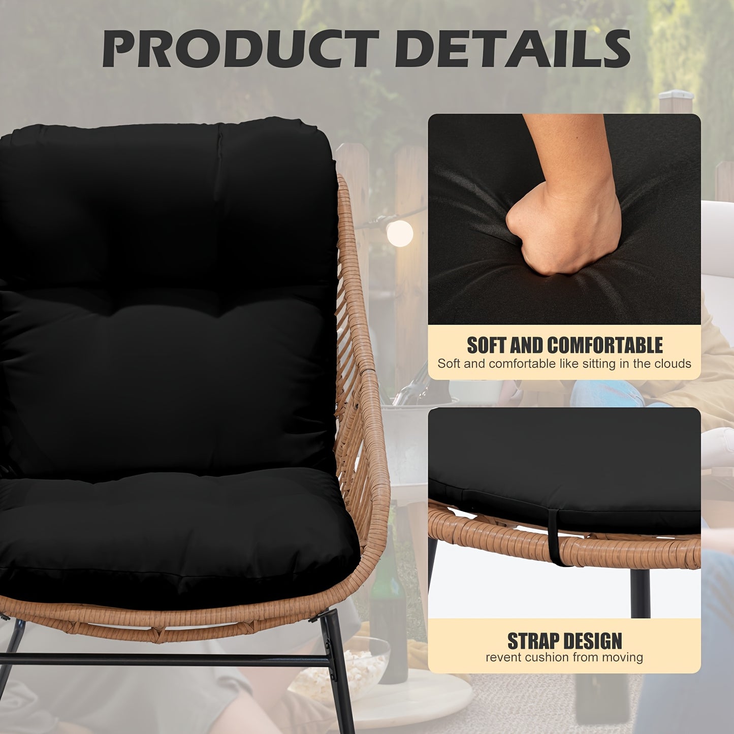 TAPPIO 3 Piece Outdoor Patio Furniture Set Papasan Chair Ottoman