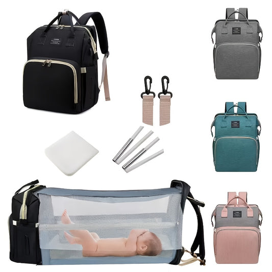 Multi-functional Diaper Bag Backpack | With Baby Carrier and Insulated Bottle Pocket, Large Capacity, Stylish, Polyester, Zipper Closure, Adjustable Shoulder Straps