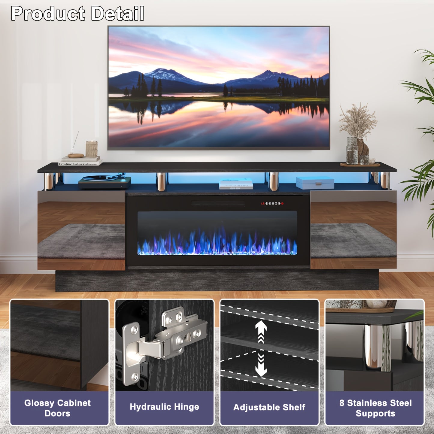 TAVATA Modern Wood Fireplace TV Stand With LED Electric Fireplace