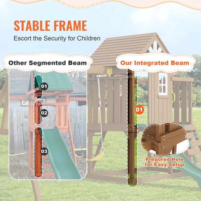 10-In-1 Outdoor Playground Set Swing Slide Climbing Wall Sandbox Fort