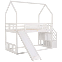 White Space-Saving Design of a Twin Over Twin Bunk Bed Featuring a Convertible Slide And a Staircase with Storage