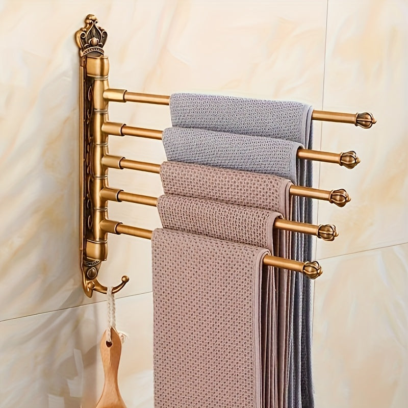 Aluminum Four Bar Towel Rack Rotatable Foldable No Drill Installation