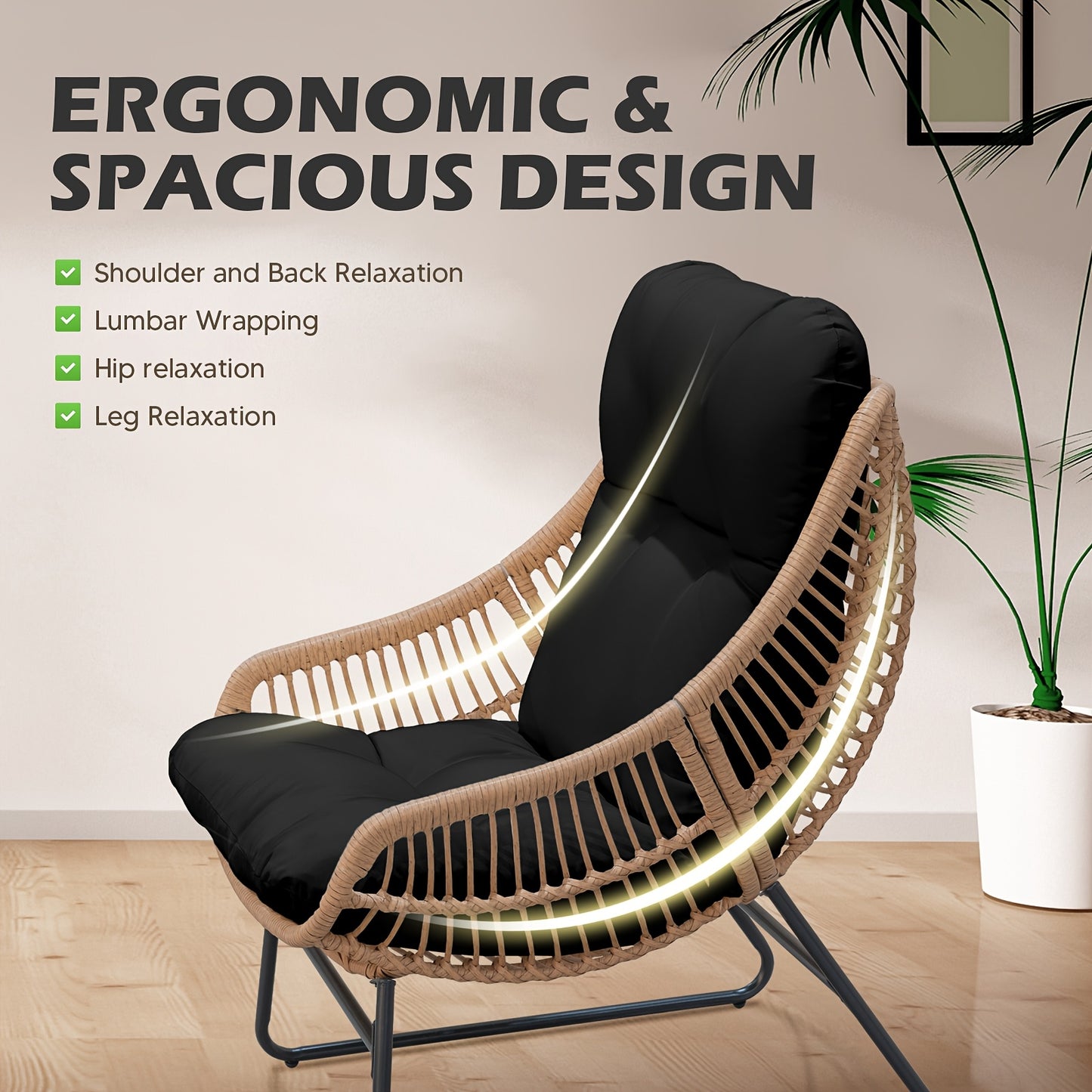 TAPPIO 3 Piece Outdoor Patio Furniture Set Papasan Chair Ottoman