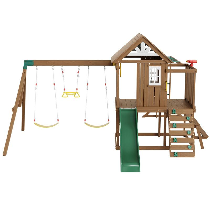 10-In-1 Outdoor Playground Set Swing Slide Climbing Wall Sandbox Fort