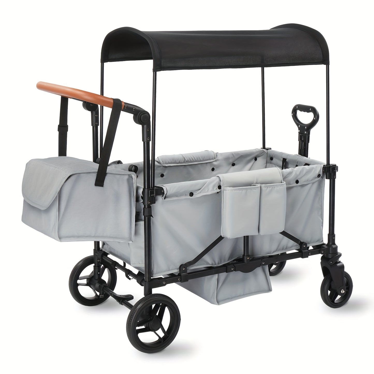 Foldable Luxury Stroller Wagon With Adjustable Canopy For Two Kids
